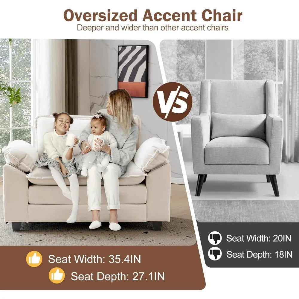 Velvet Oversized Accent Chair With Adjustable Backrest