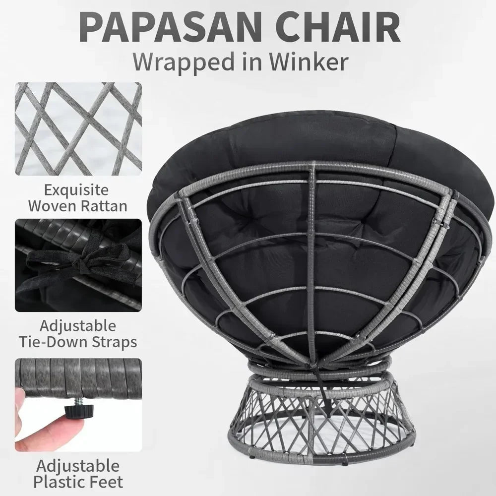 Papasan Chair With Cushion And Frame Waterproof 360 Swivel