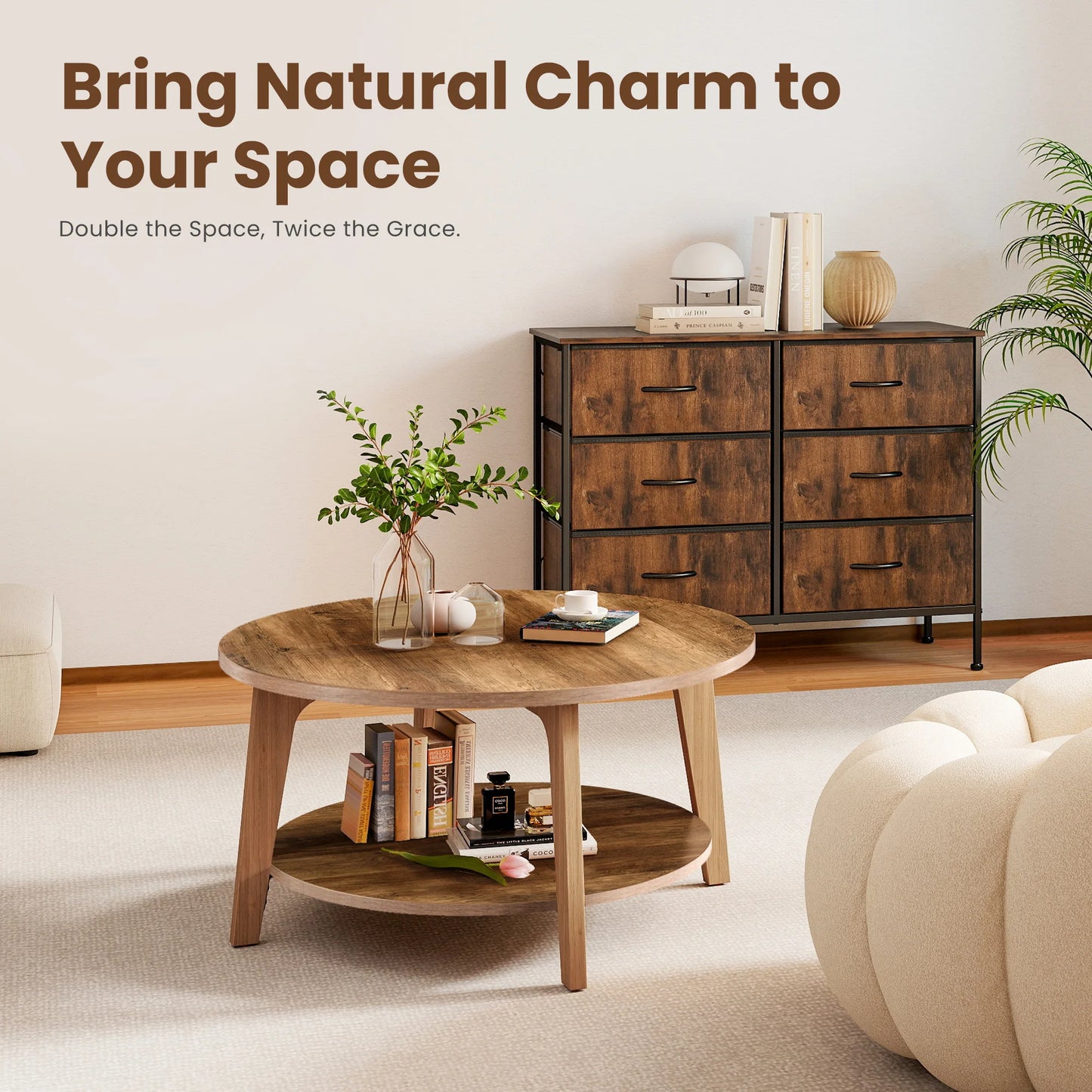 JHK Wood Coffee Table Modern Design With Storage Two Tier