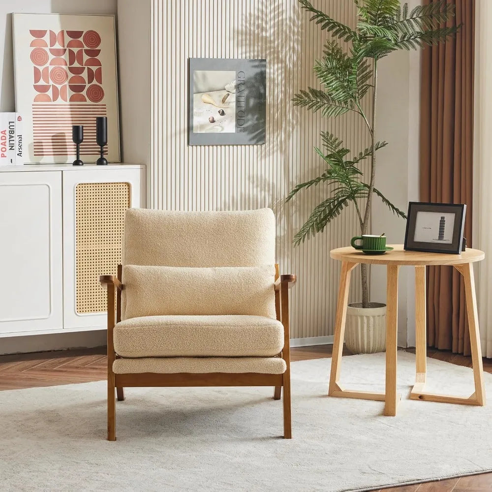 Mid-Century Modern Lounge Chair With Wide Armrests Fleece