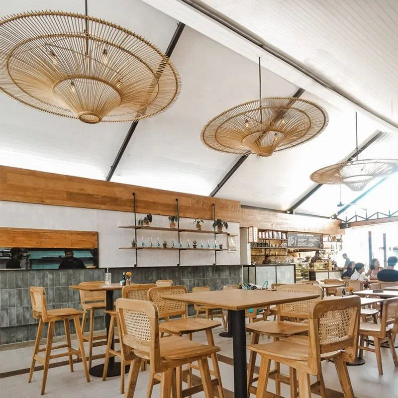 Vintage LED Pendant Light Nordic Umbrella Rattan Lamp