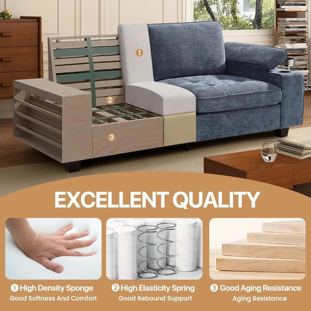 Modern Chenille Upholstered Loveseat With Adjustable Arms