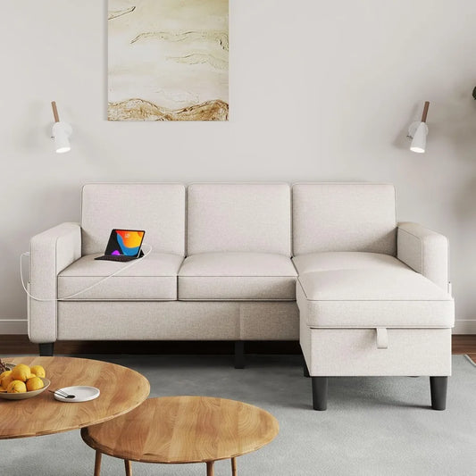 Modern L Shaped Sofa With Storage Ottoman Convertible