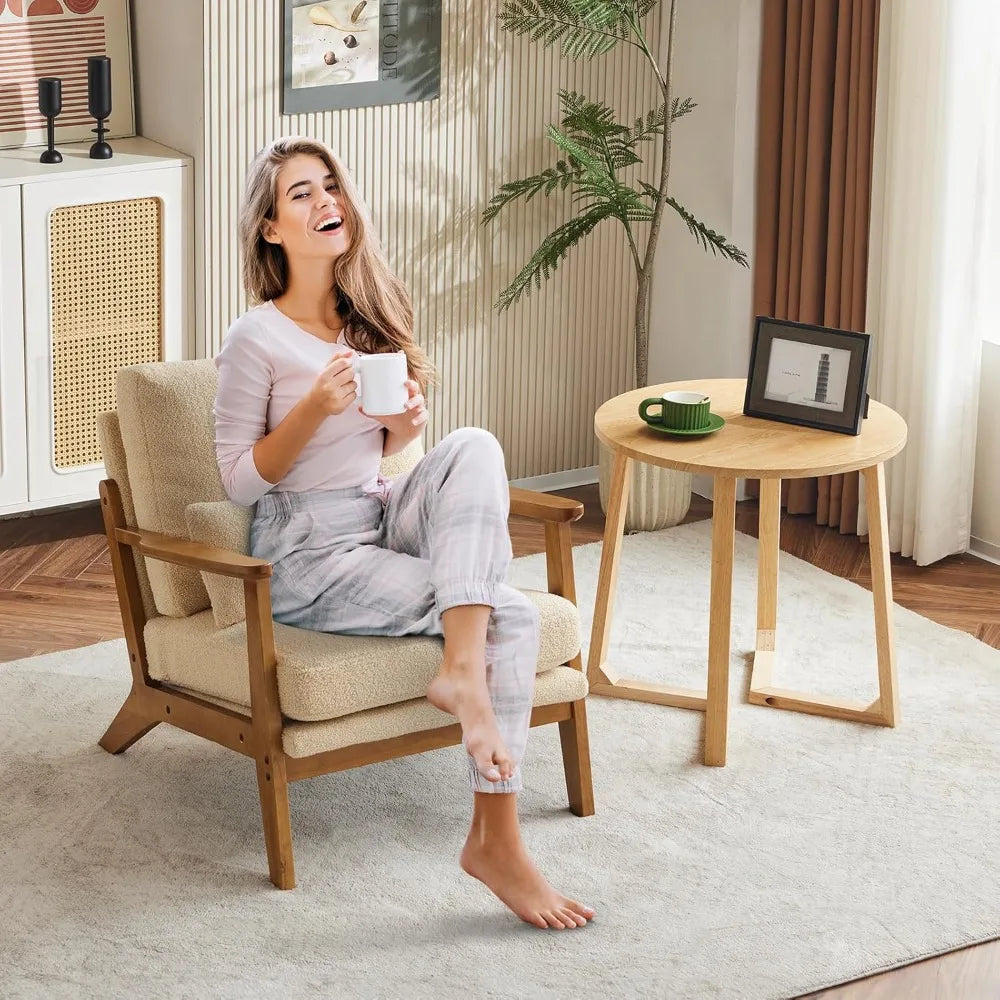 Mid-Century Modern Lounge Chair With Wide Armrests Fleece