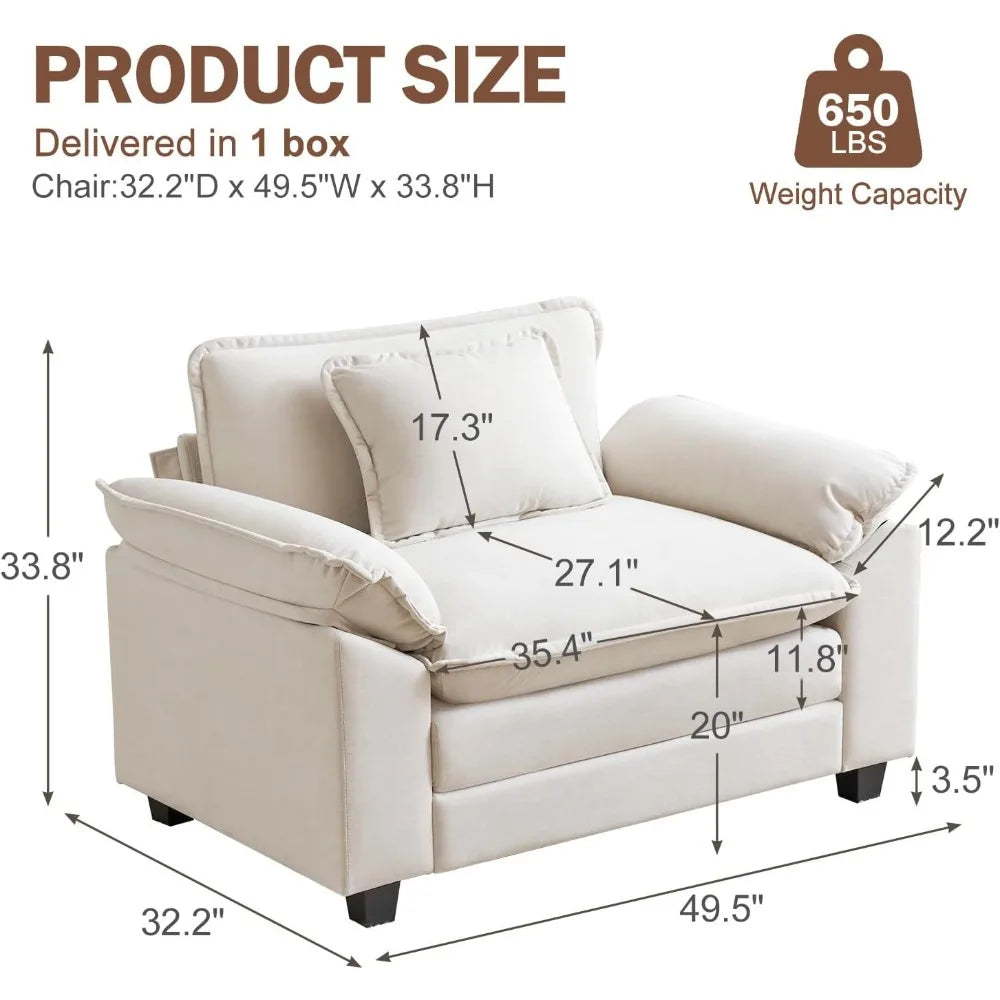 Velvet Oversized Accent Chair With Adjustable Backrest