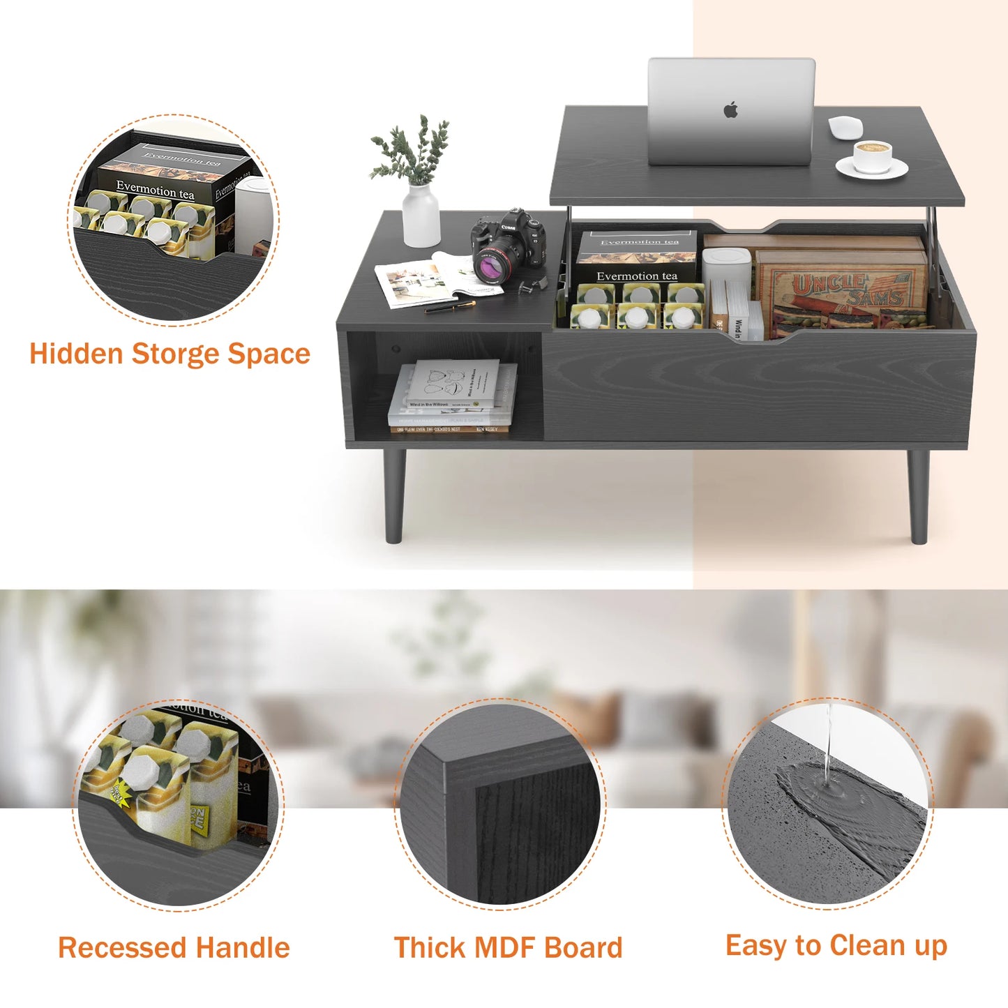 JHK Lift Top Coffee Table With Storage And Adjustable Desk