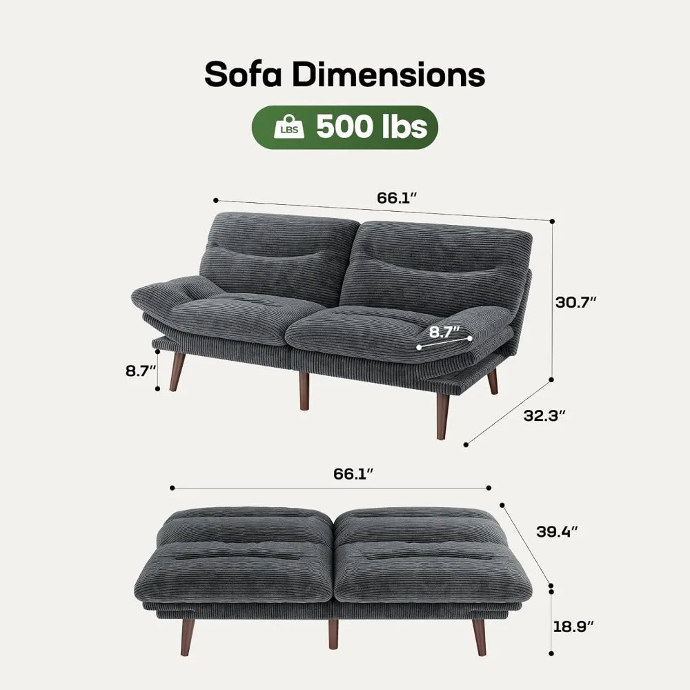 Futon Sofa Bed With Adjustable Backrest And Armrests
