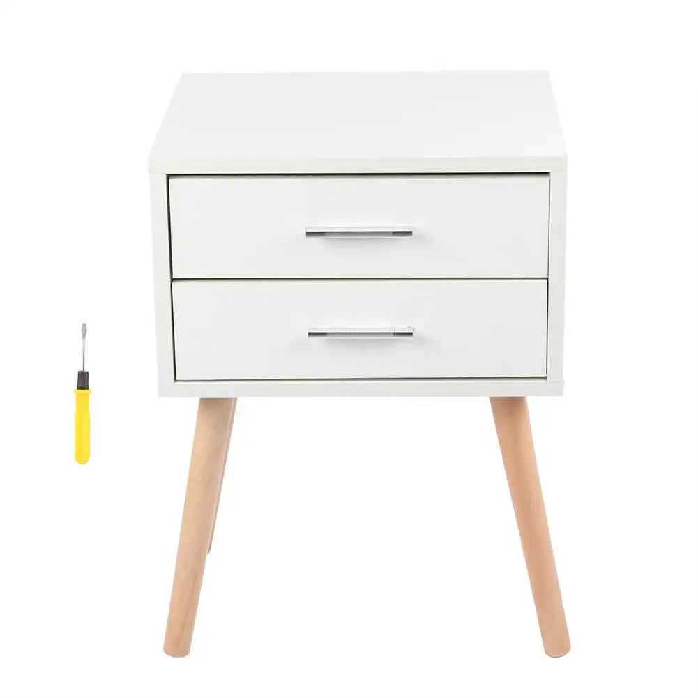 Two Drawer Nightstand with Bedside Storage Cabinet