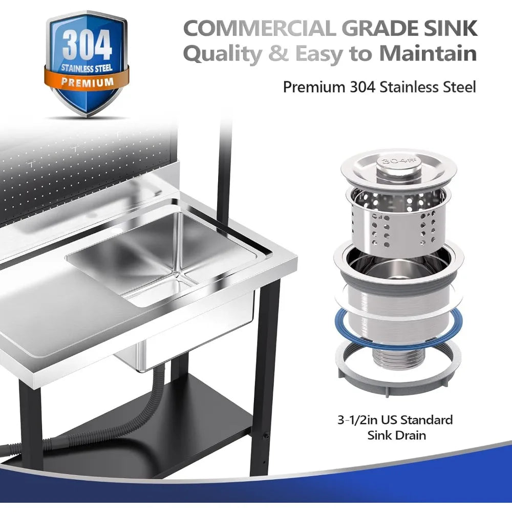 Commercial Stainless Steel Sink With Drainboard Pegboard