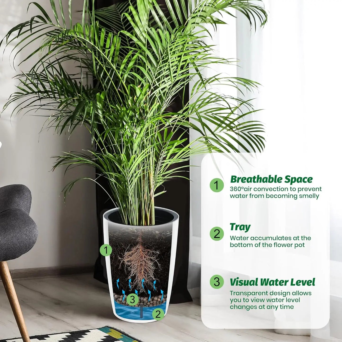 Self Watering Planter Set With Water Level Gauge Pair