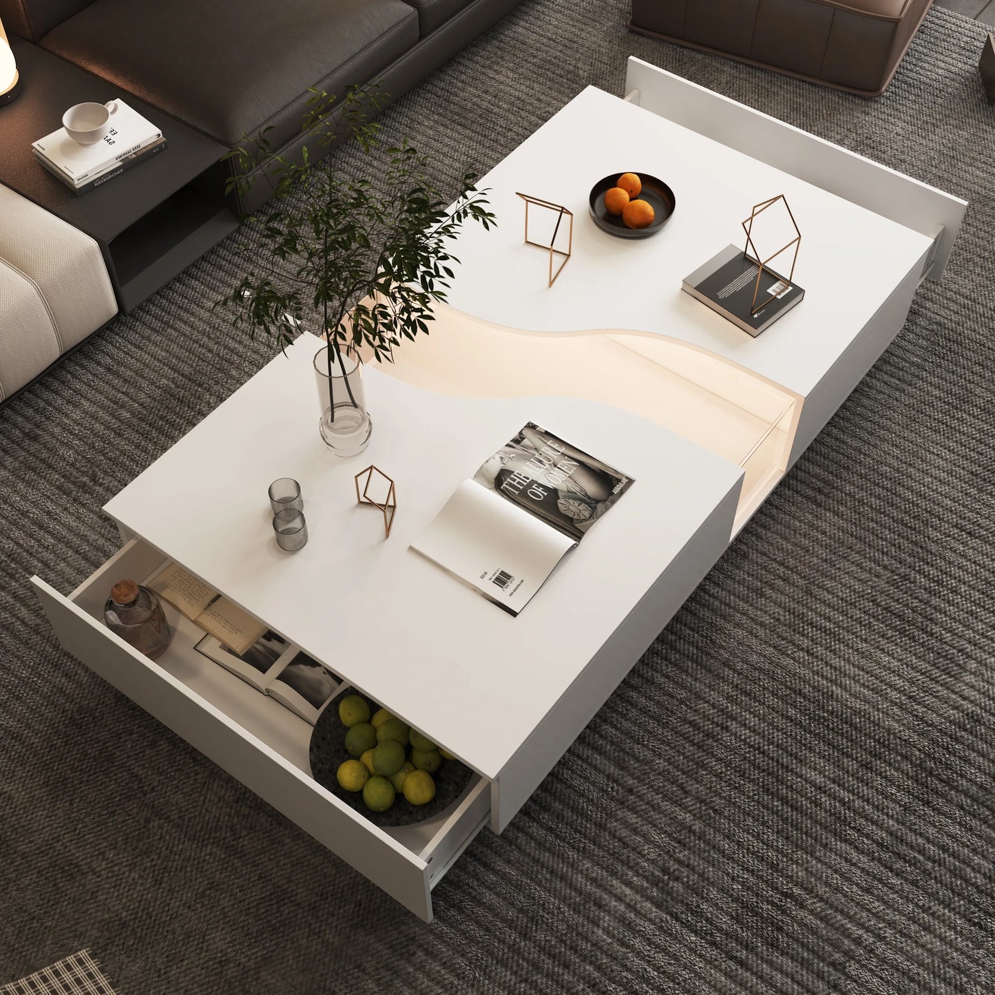 FUFU GAGA Modern Coffee Table With 2 Drawers And LED
