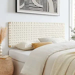 Vegan Leather Woven King Headboard With Wall Mount For Primary Bedroom Elegant Style