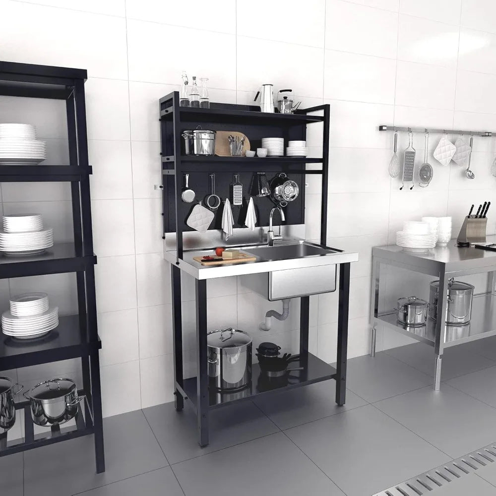 Commercial Sink With Drainboard And Adjustable Pegboard