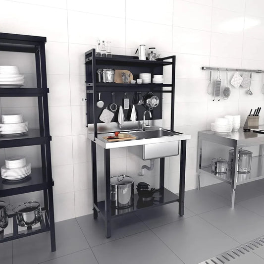 Commercial Sink With Drainboard And Adjustable Pegboard