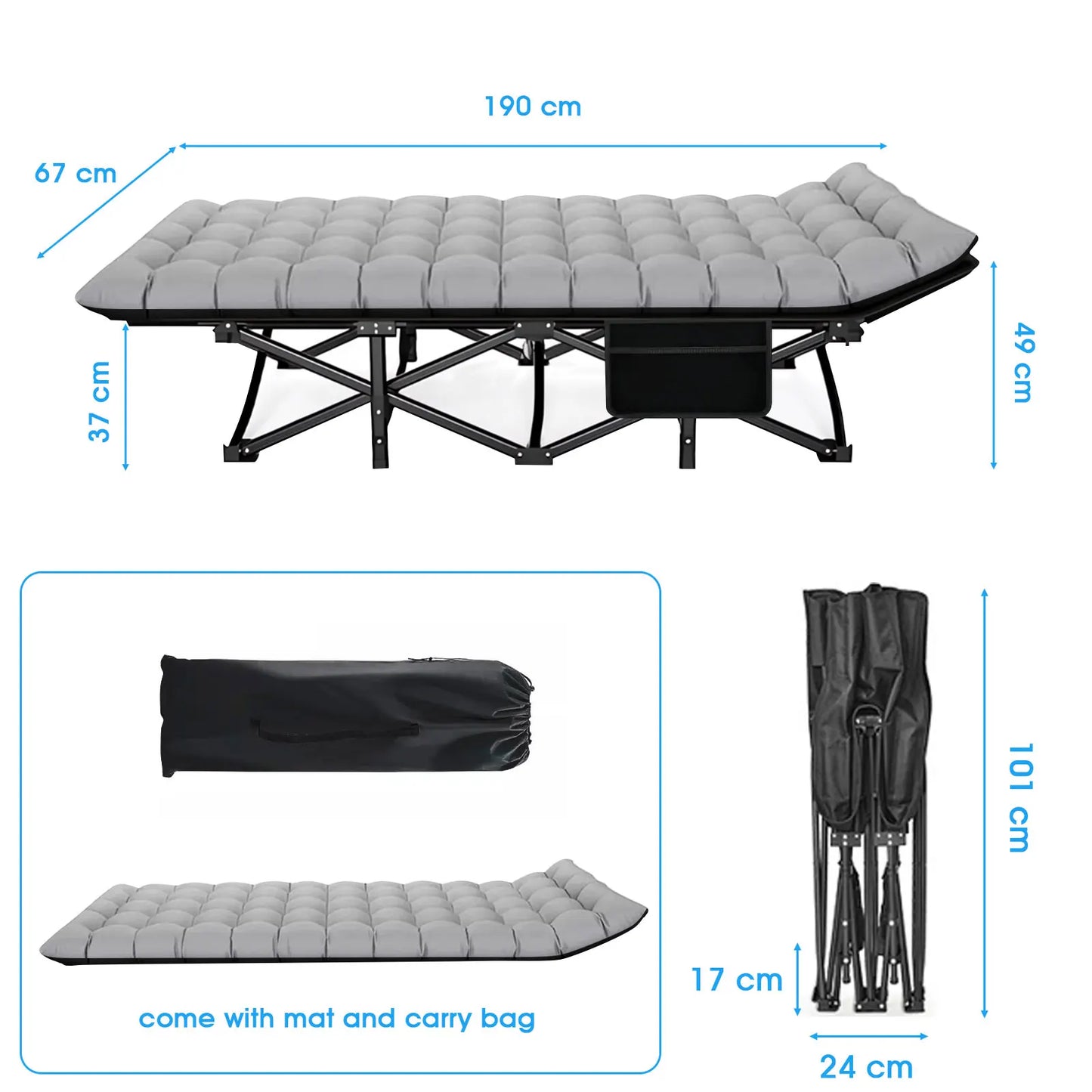 Noon Break Folding Camping Cot Heavy Duty Outdoor Bed 200KG