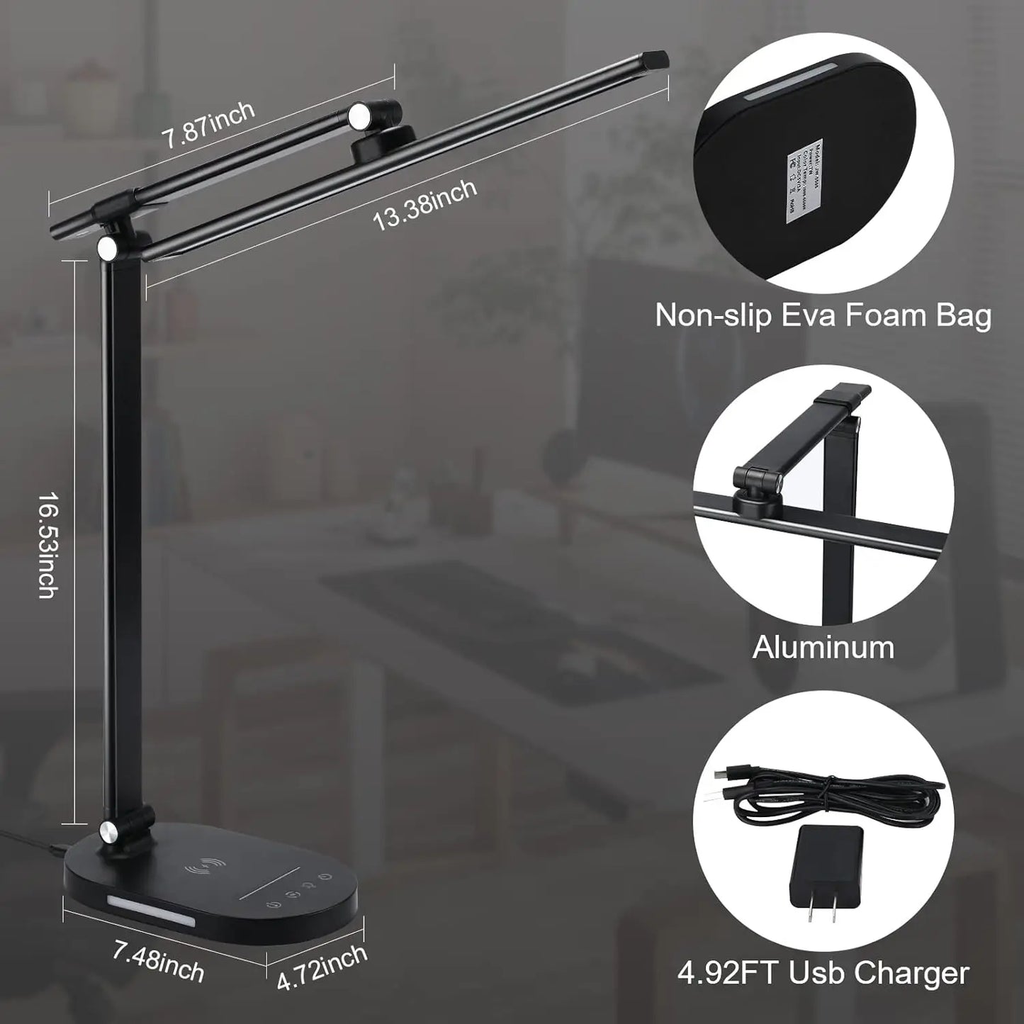 Lightess LED Desk Lamp Wireless Charger USB Touch Control