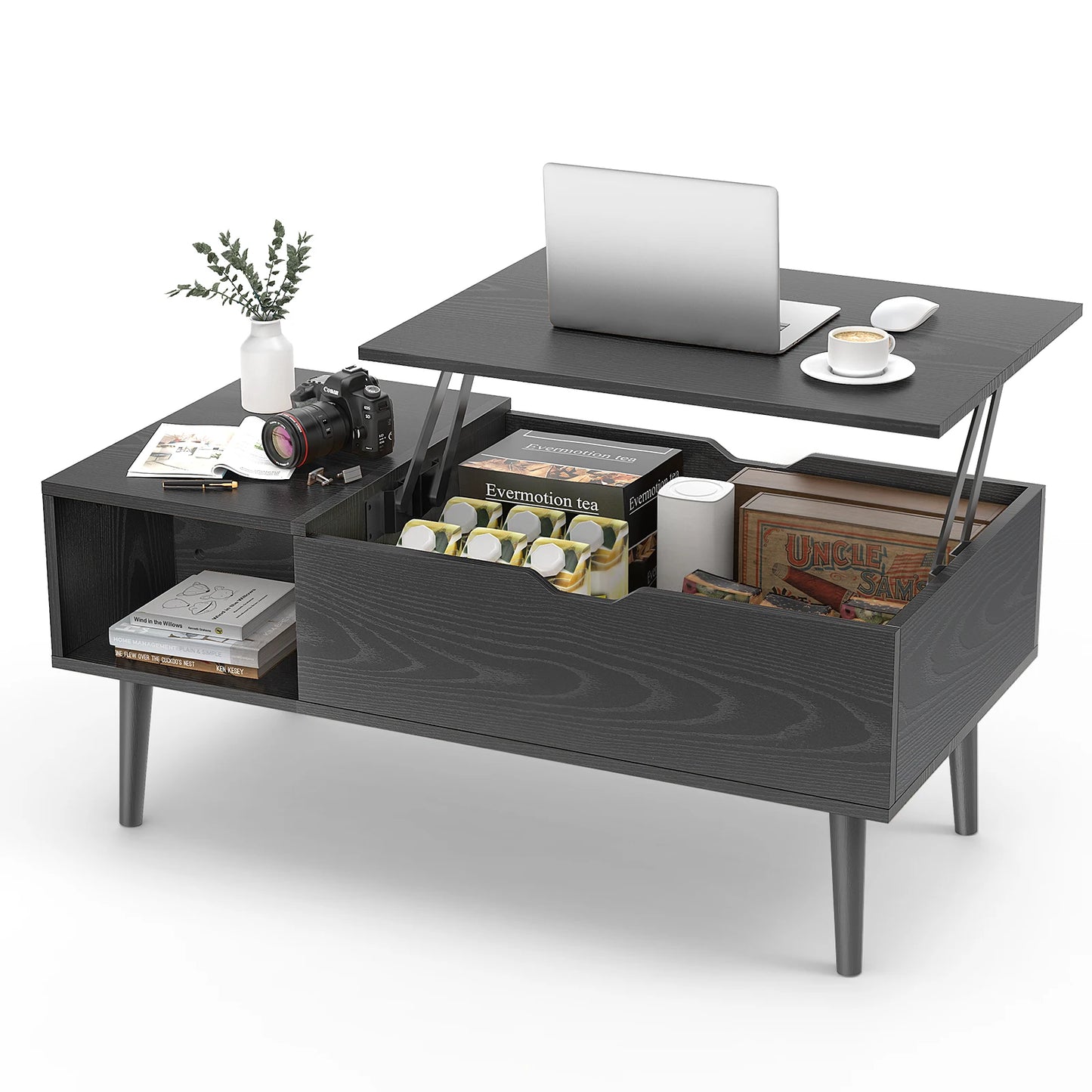 JHK Lift Top Coffee Table With Storage And Adjustable Desk