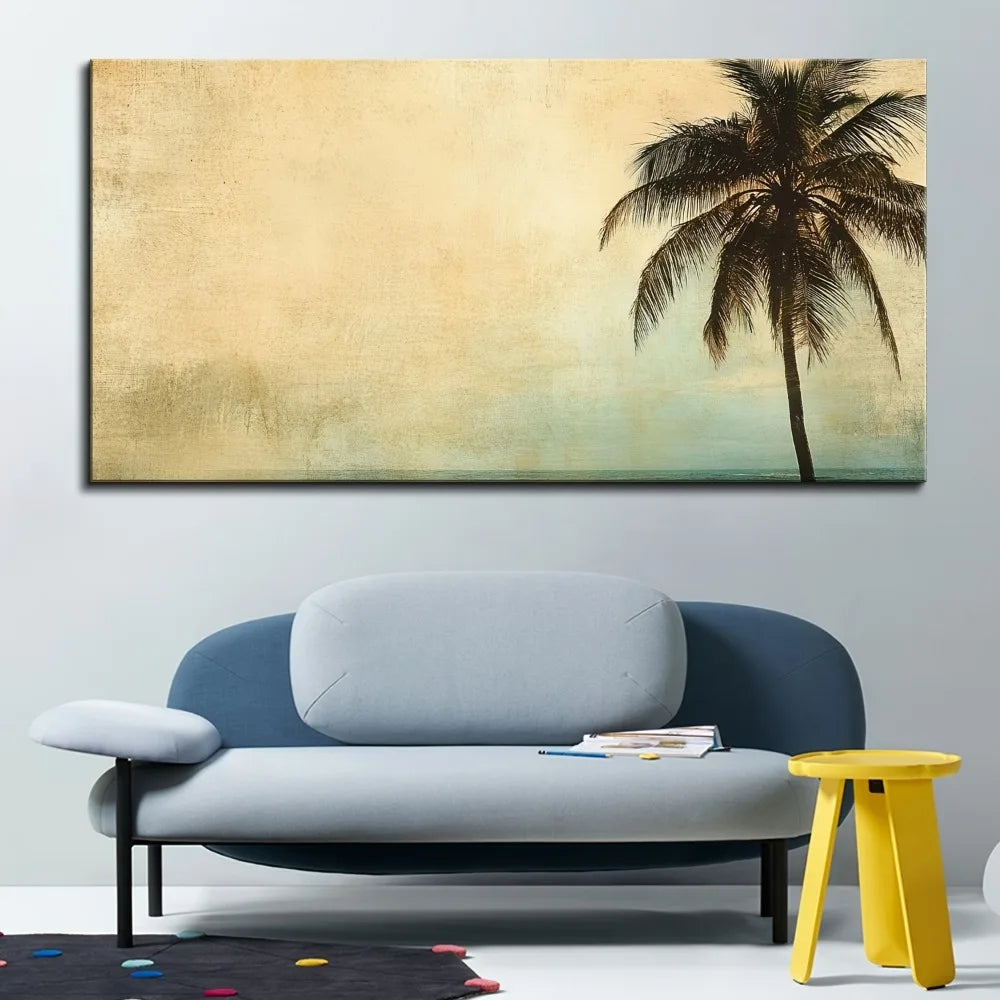 Golden Ocean Beach Palm Tree Landscape Pine Frame Poster