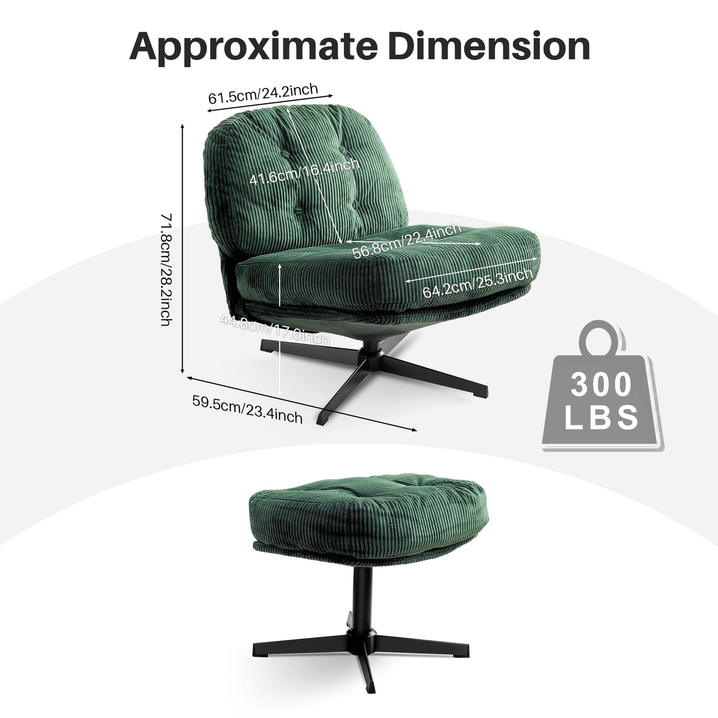 Corduroy Upholstered Swivel Lounge Chair With Footrest