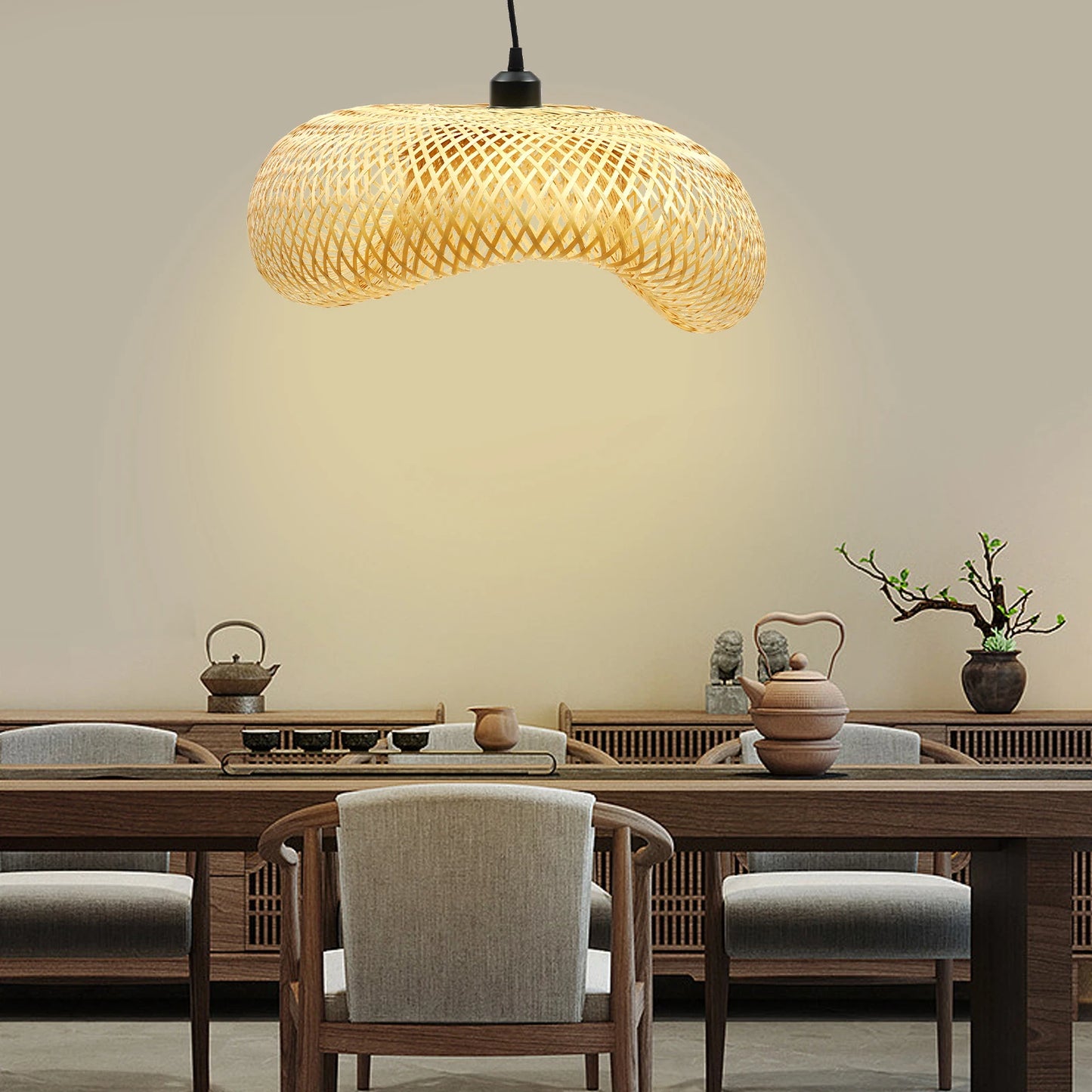 Bamboo Wicker Rattan Shade Pendant Light Asian Ceiling Lamp