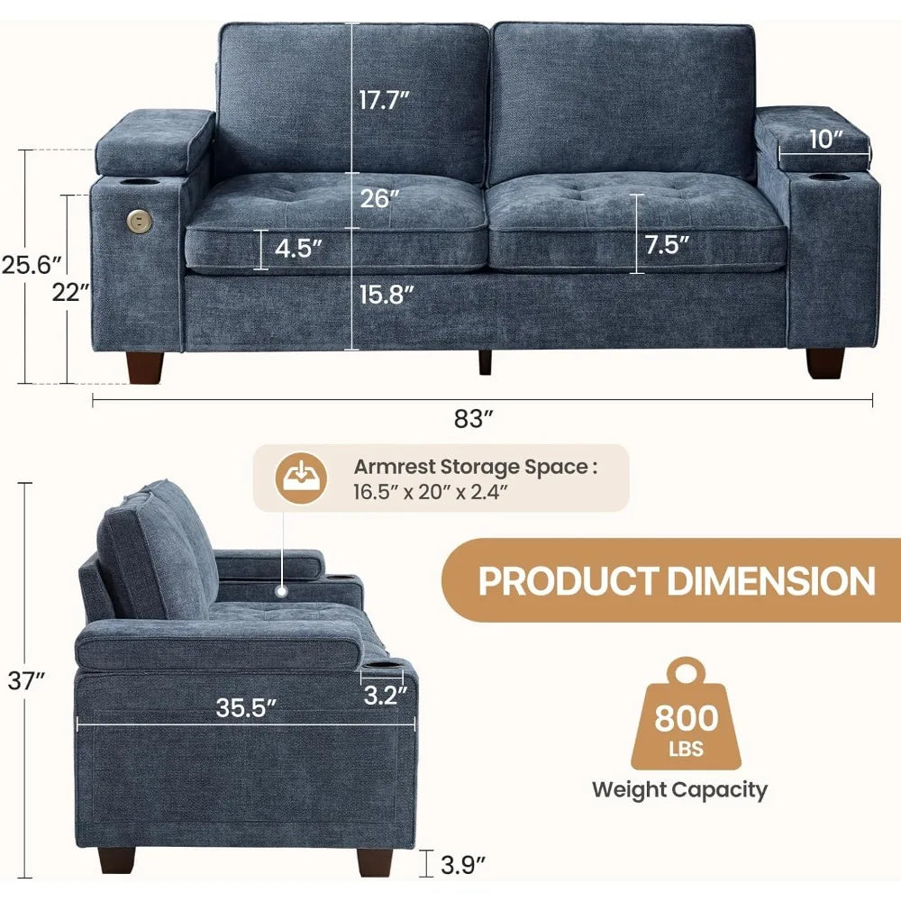 Modern Chenille Upholstered Loveseat With Adjustable Arms