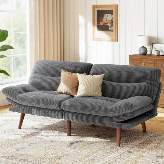Futon Sofa Bed With Adjustable Backrest And Armrests