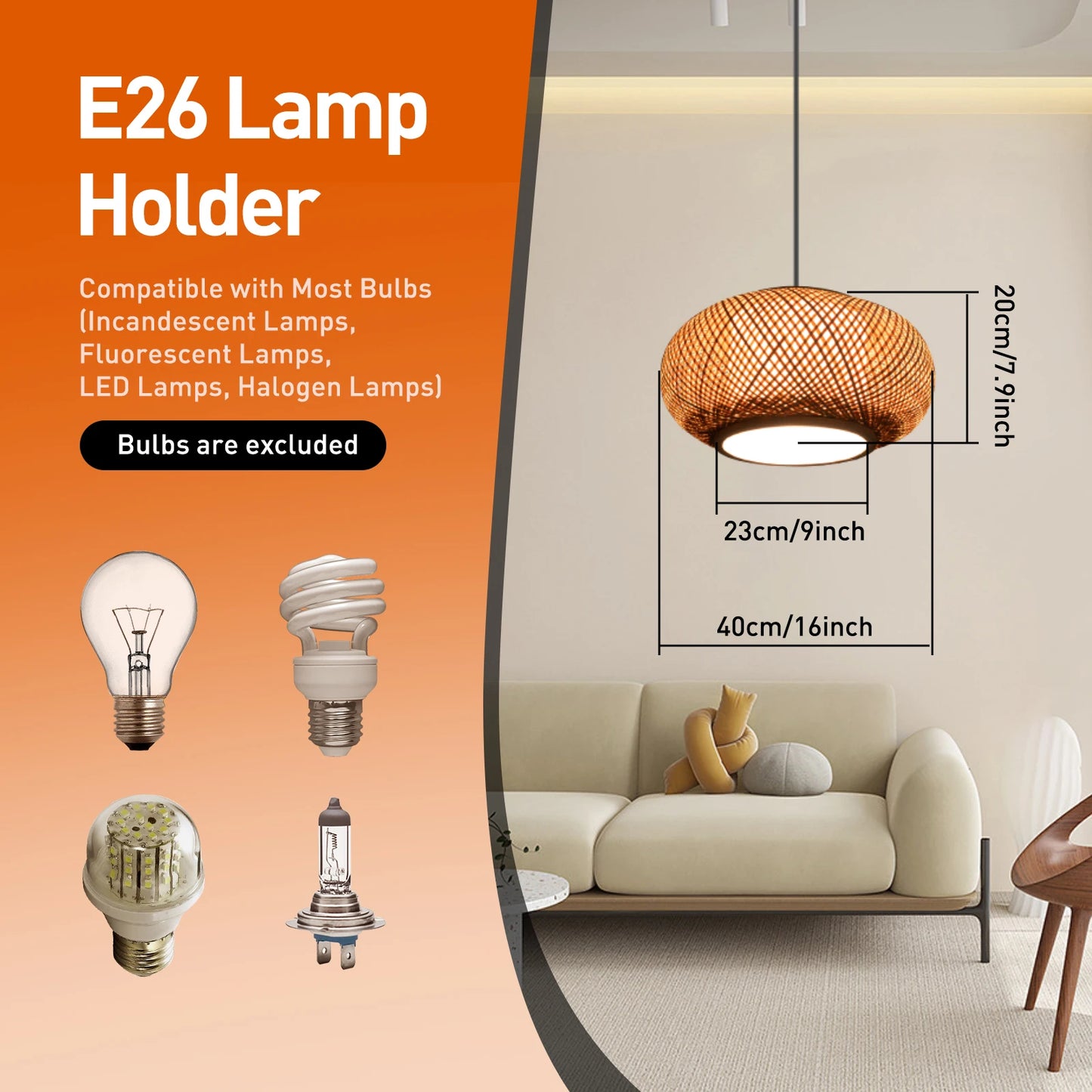 Bamboo Pendant Light Boho Ceiling Lamp Fixture for Decor