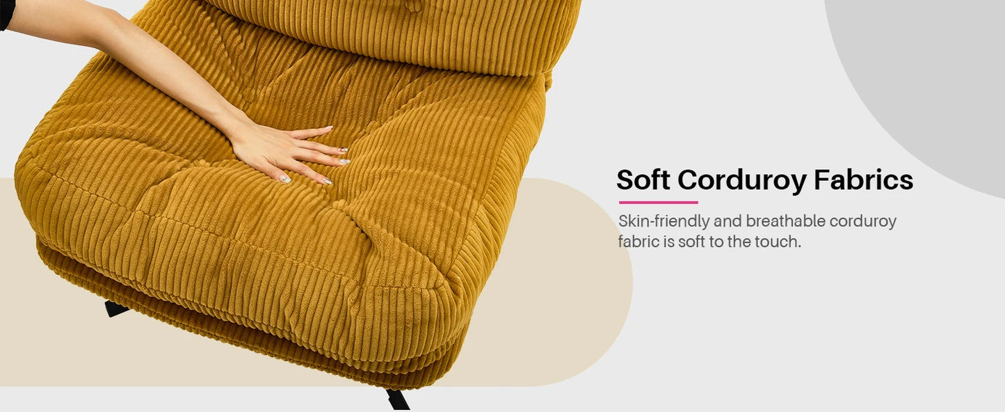 Corduroy Upholstered Swivel Lounge Chair With Footrest