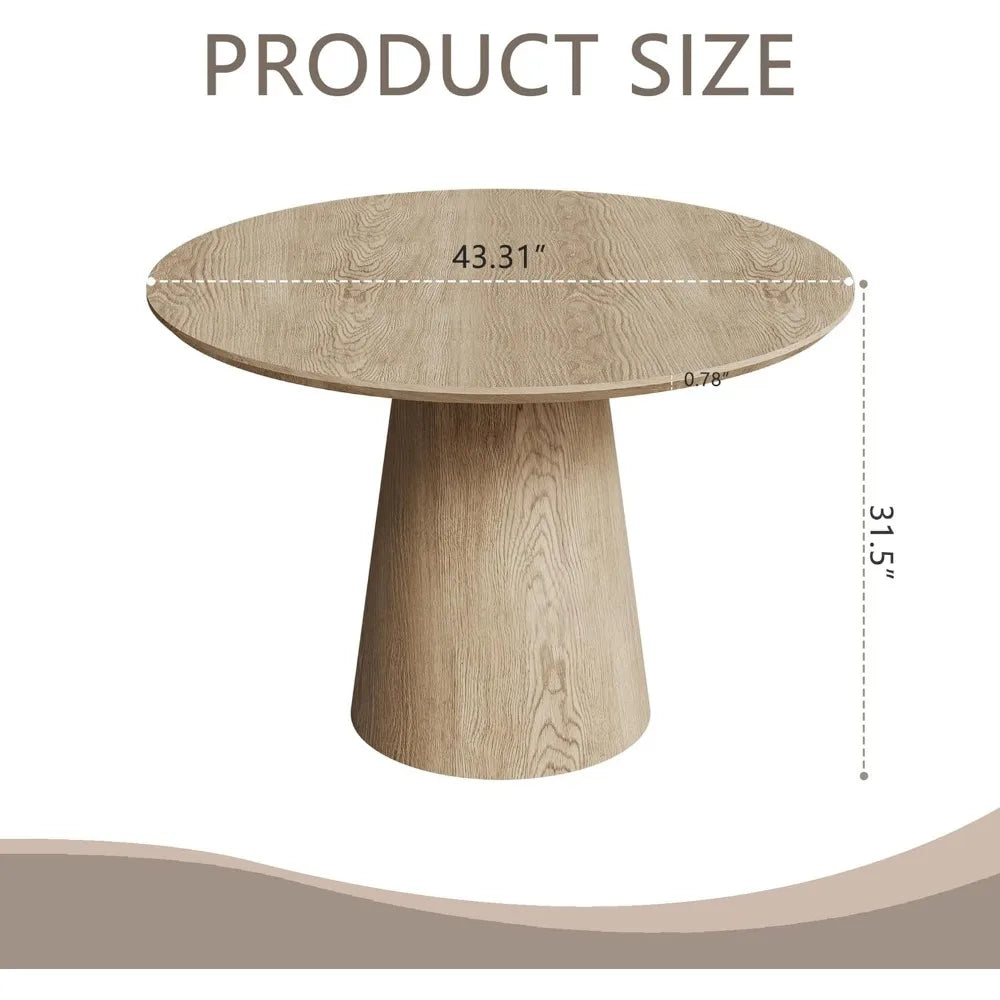 Mid Century Modern Farmhouse Round Dining Table With Wooden Pedestal Base Stain Resistant Surface