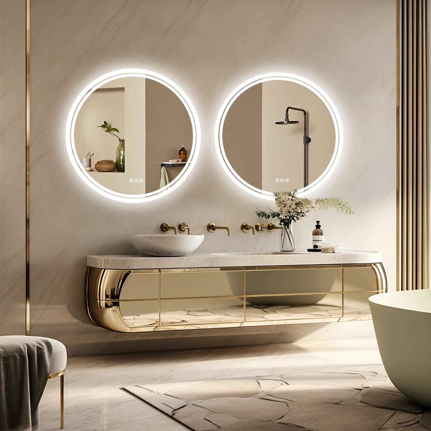Circle LED Backlit Bathroom Mirror Anti Fog Dimmable