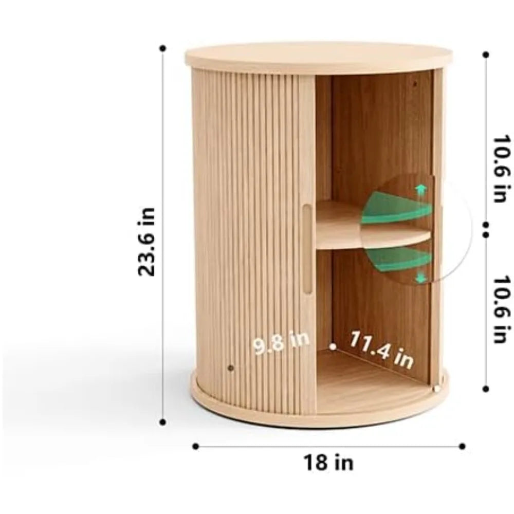 Mid Century Modern Tall Side Table Sliding Doors Adjustable Storage