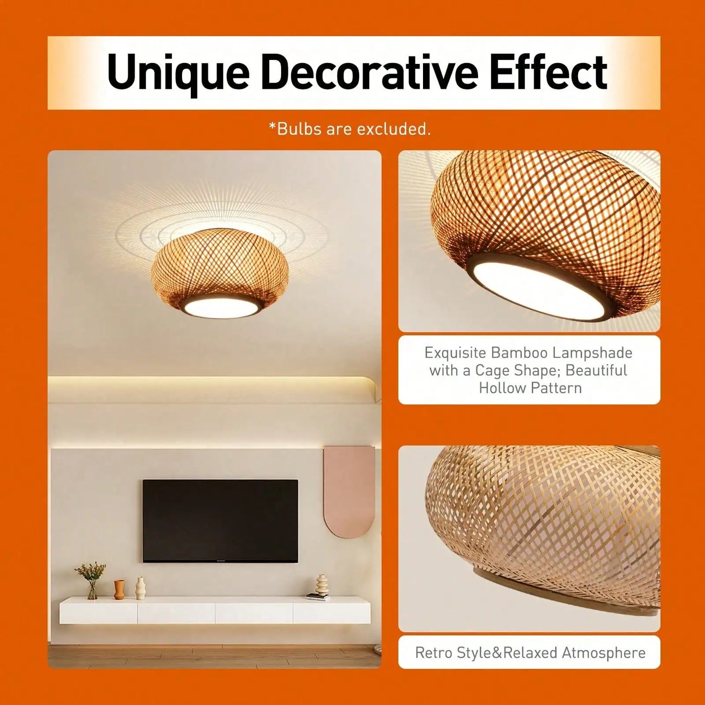 Vintage Bamboo Wicker Rattan Pendant Light Retro Ceiling