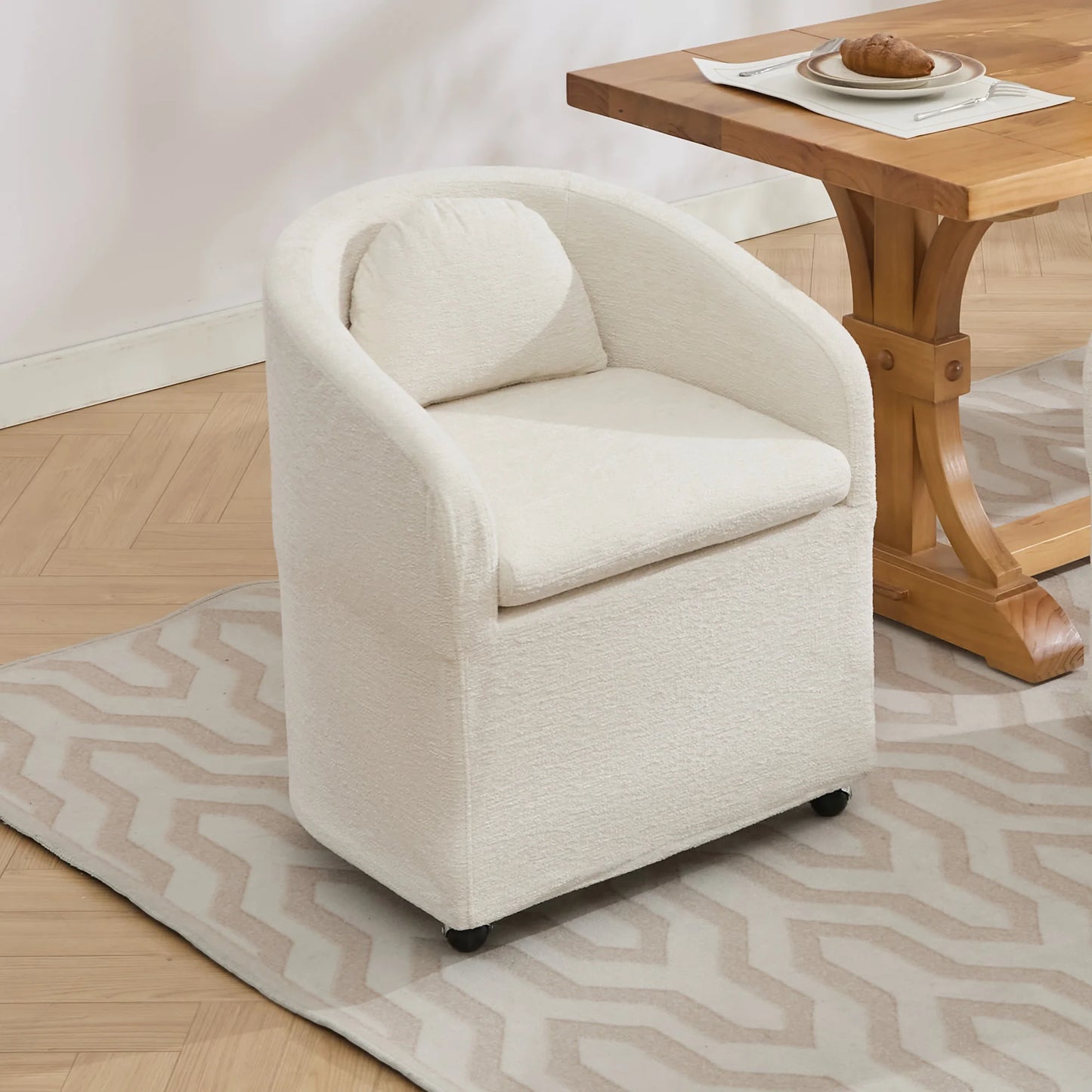 Wavesloop Chenille Dining Chairs Set With Universal Wheels
