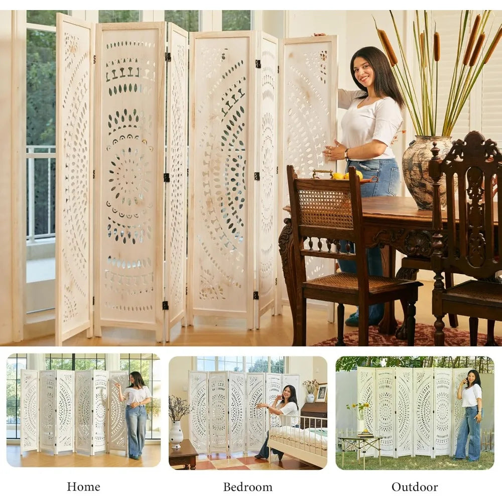 Bohemian Style Wood Room Divider Folding Screen for Home Office