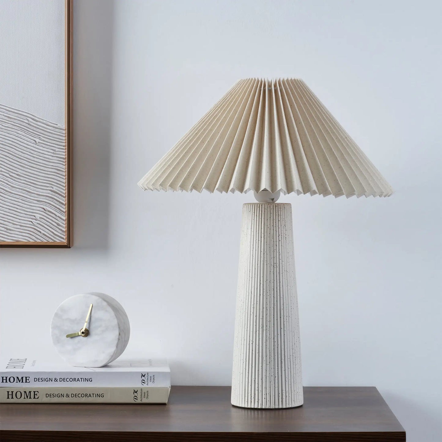 Ribbed Ceramic Table Lamp With Pleated Shade Living Room