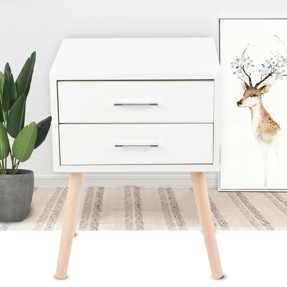 Two Drawer Nightstand with Bedside Storage Cabinet