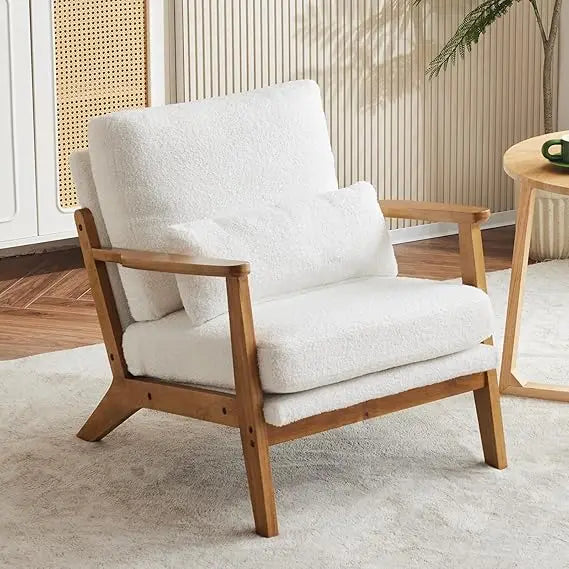 Mid-Century Modern Lounge Chair With Wide Armrests Fleece