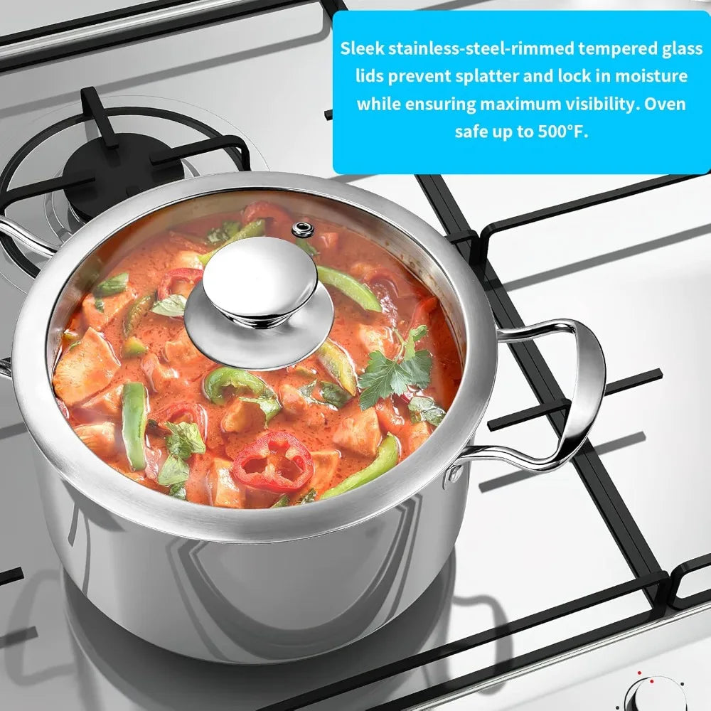 Stainless Steel 7 Piece Pots And Pans Set With Glass Lids