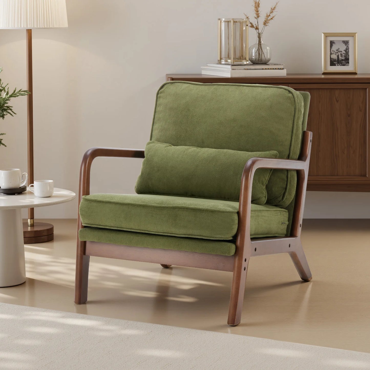 JHK Mid Century Modern Armchair With Solid Wood Frame