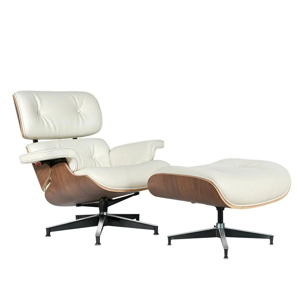 Mid Century Leather Armchair Lounge Chair With Ottoman