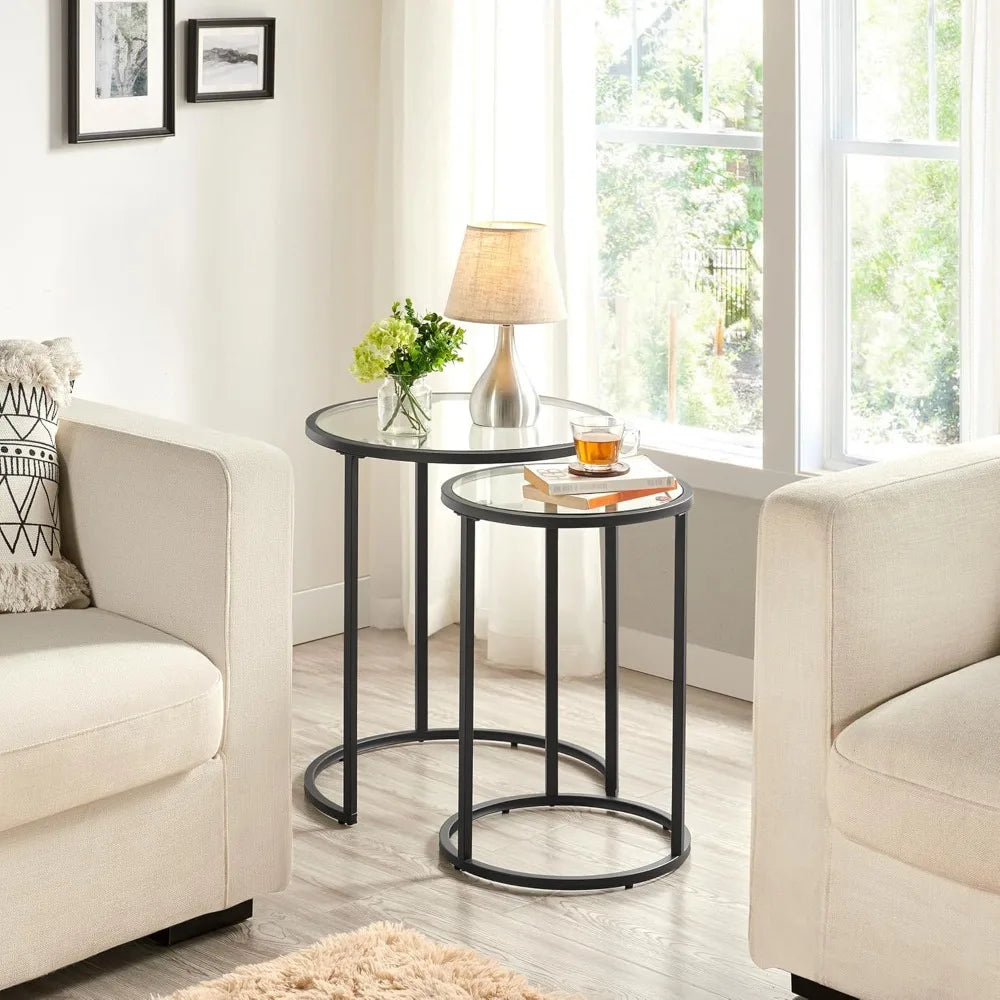 Yaheetech Nesting End Tables Set Of 2 With Glass Tops