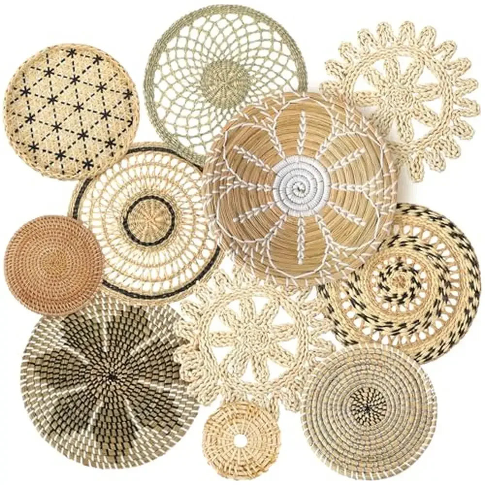 Boho Wall Decor Basket Set Rustic Woven 11 Pieces Gift