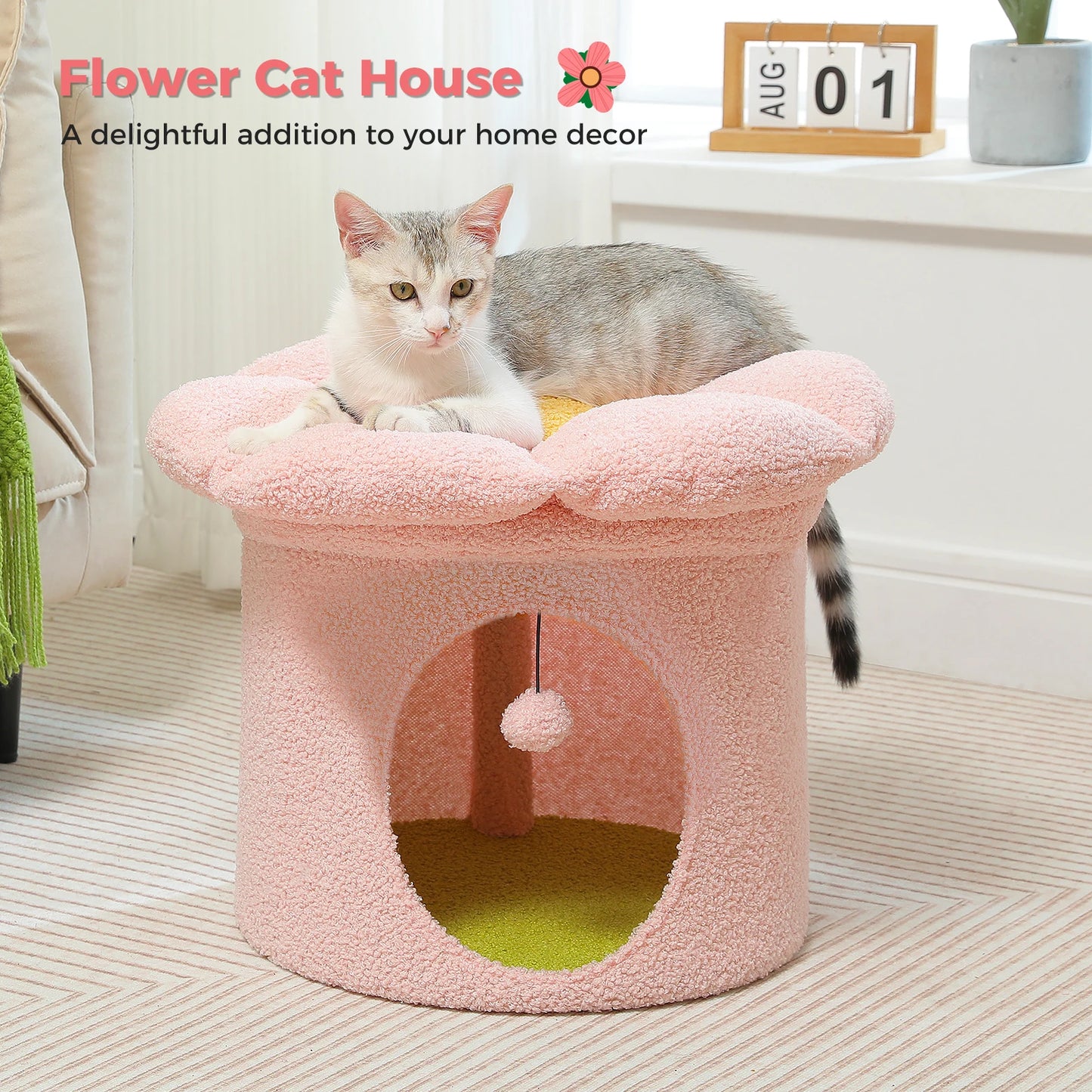 Indoor Cat House With Removable Flower Bed Cave Hideaway