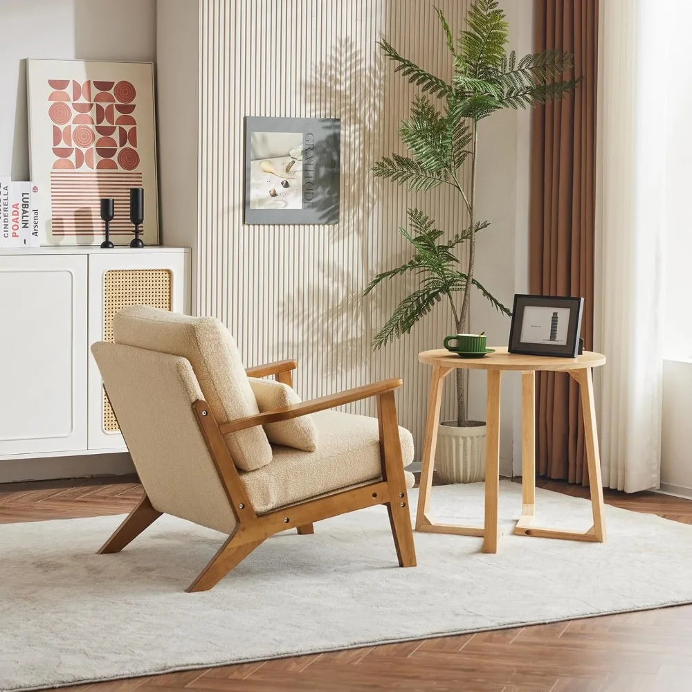 Mid-Century Modern Lounge Chair With Wide Armrests Fleece