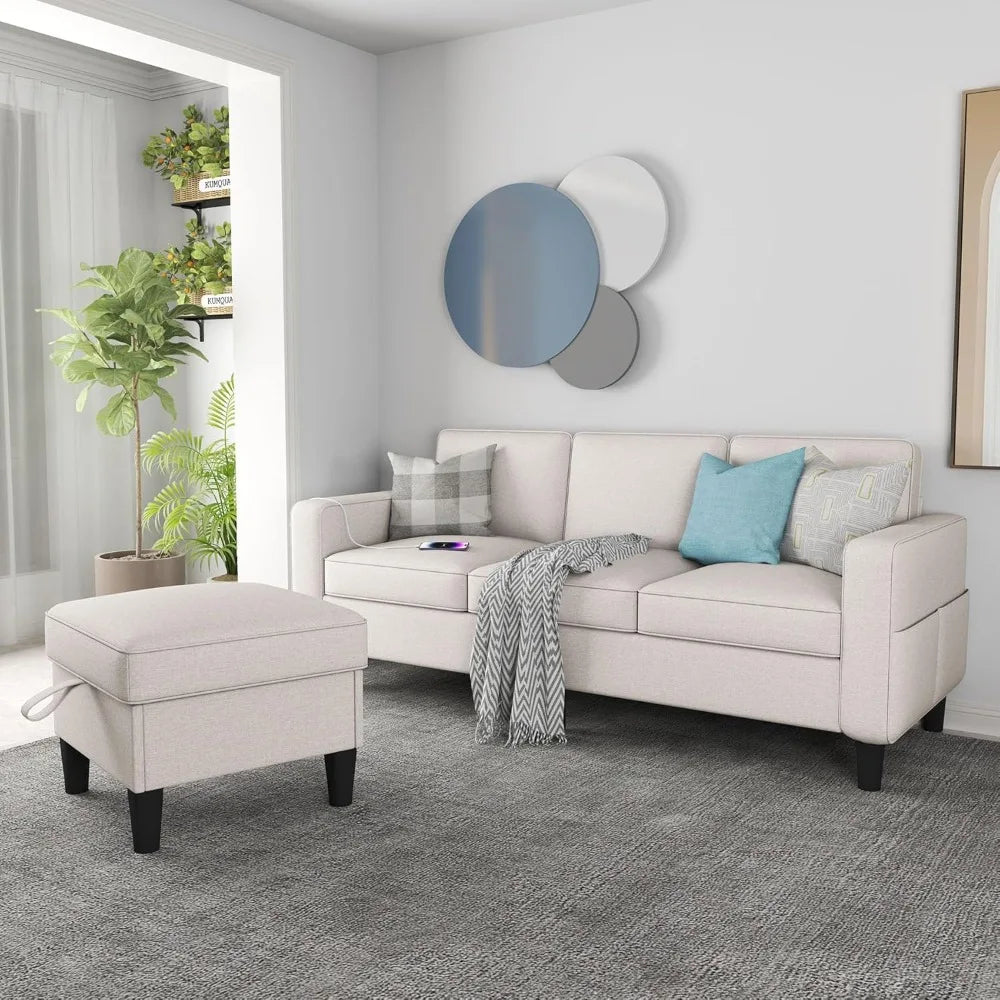 Modern L Shaped Sofa With Storage Ottoman Convertible