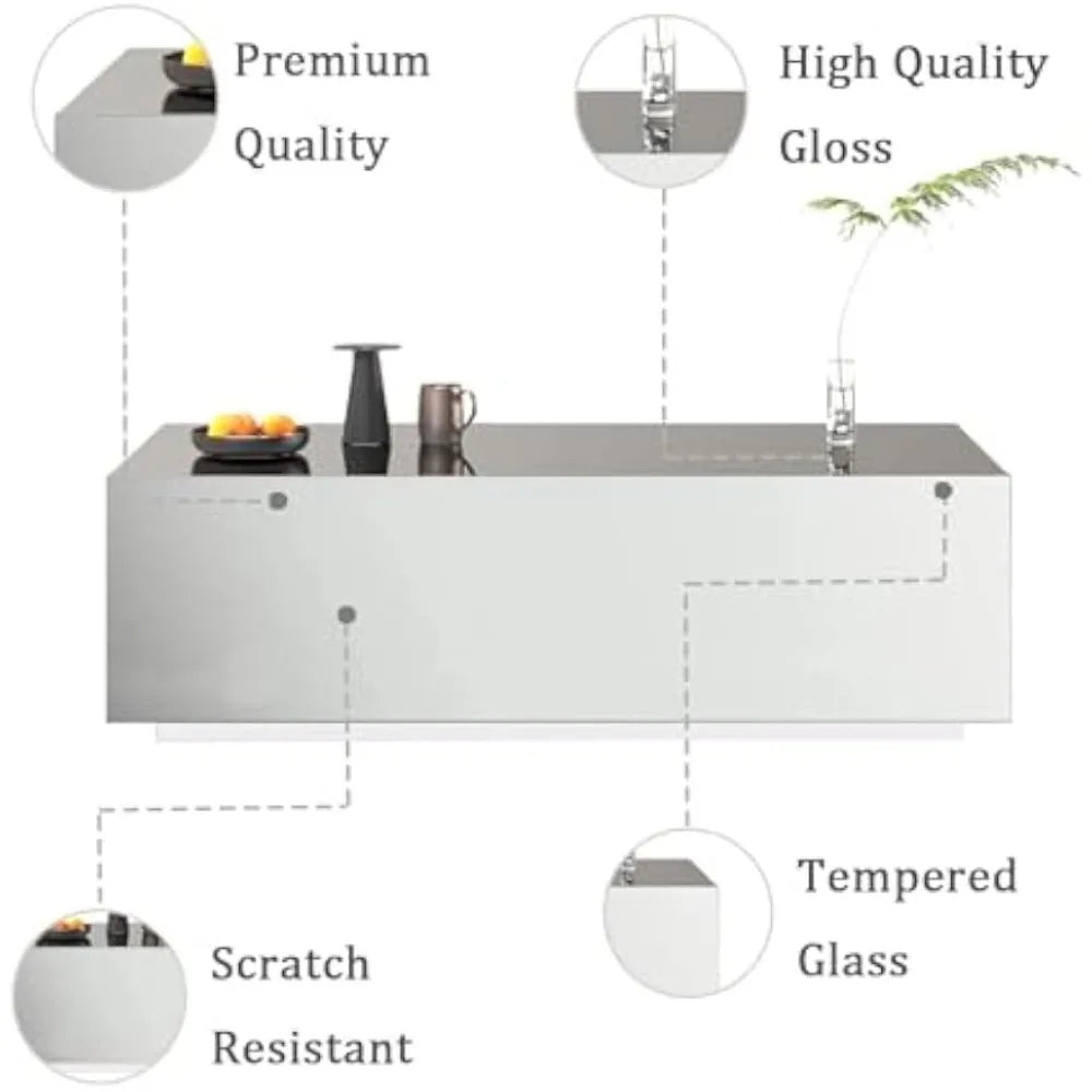 Mirrored Glass Coffee Table With Tempered Top for Lounge