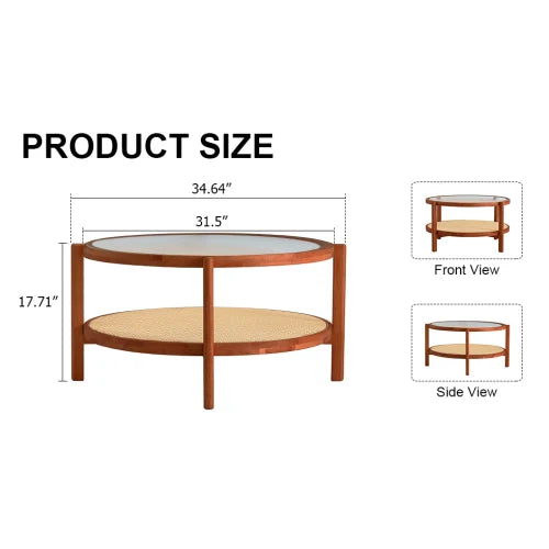 Minimalist Circular Coffee Table With Glass Top And PE Rattan