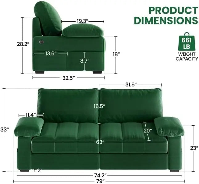 Comfy Velvet Sofa With USB Ports And Removable Cover