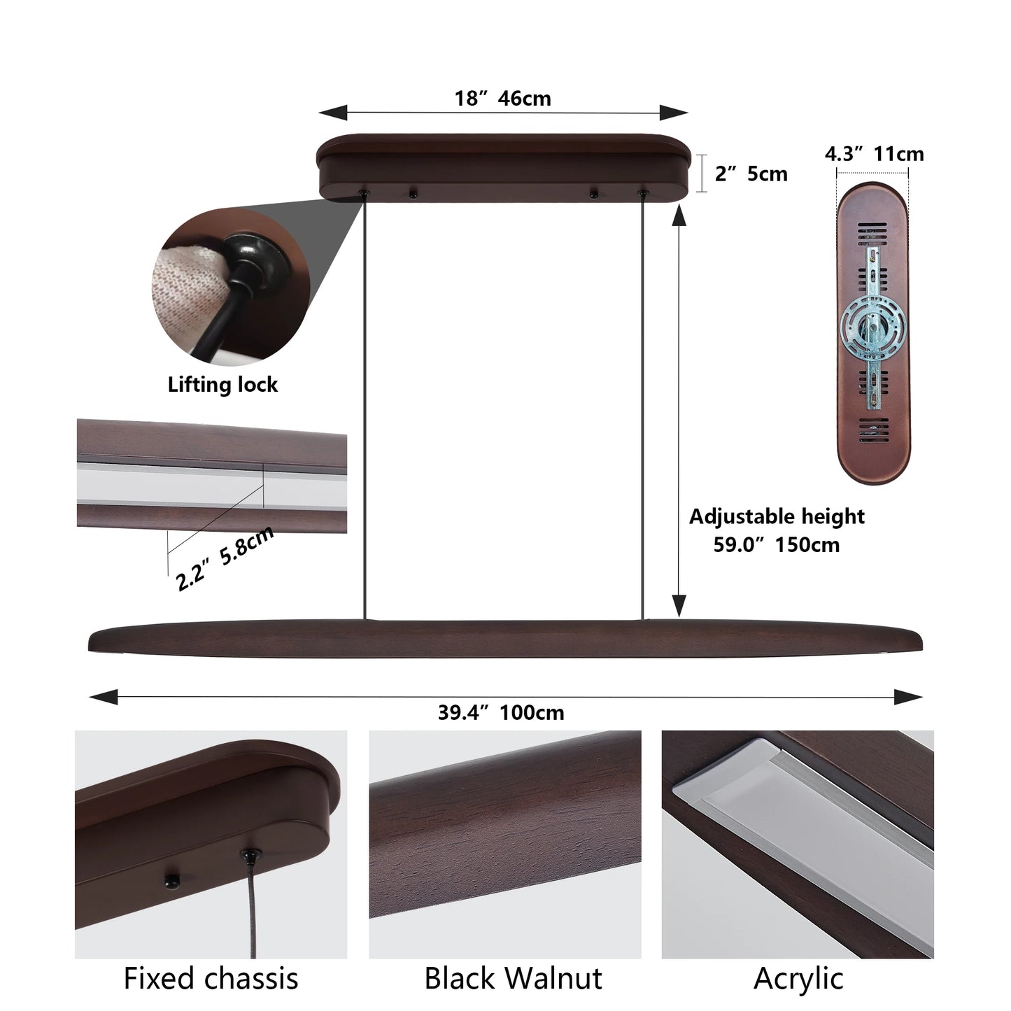 Wood Led Linear Pendant Light Dimmable For Dining Room