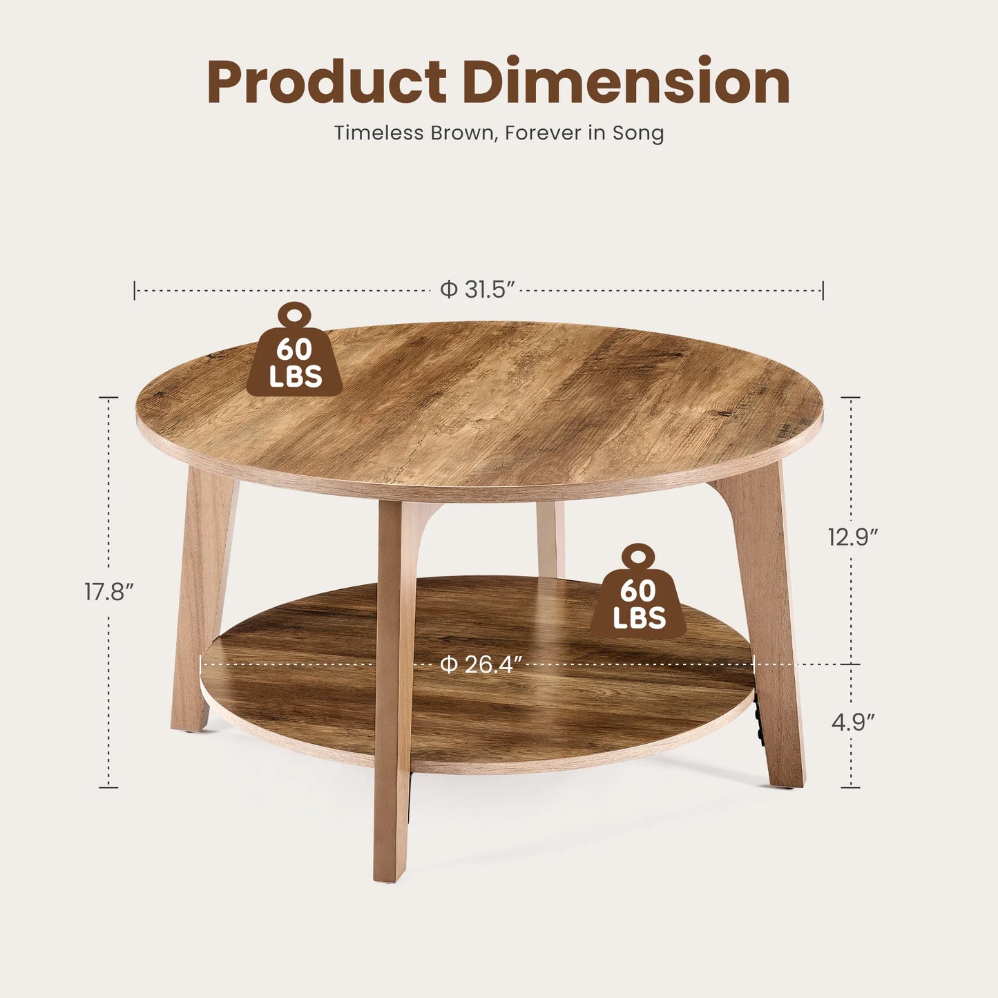 JHK Wood Coffee Table Modern Design With Storage Two Tier